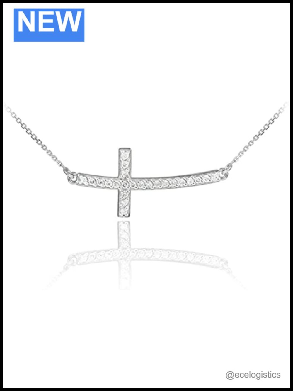 Sterling Silver Sideways Cross Pendant Necklace Cubic Zirconia 18"